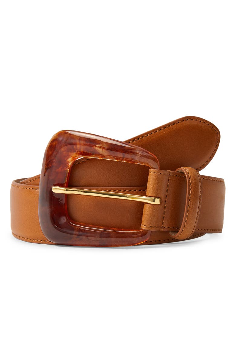 Veronica Beard Resin Buckle Leather Belt, Alternate, color, Hazelwood