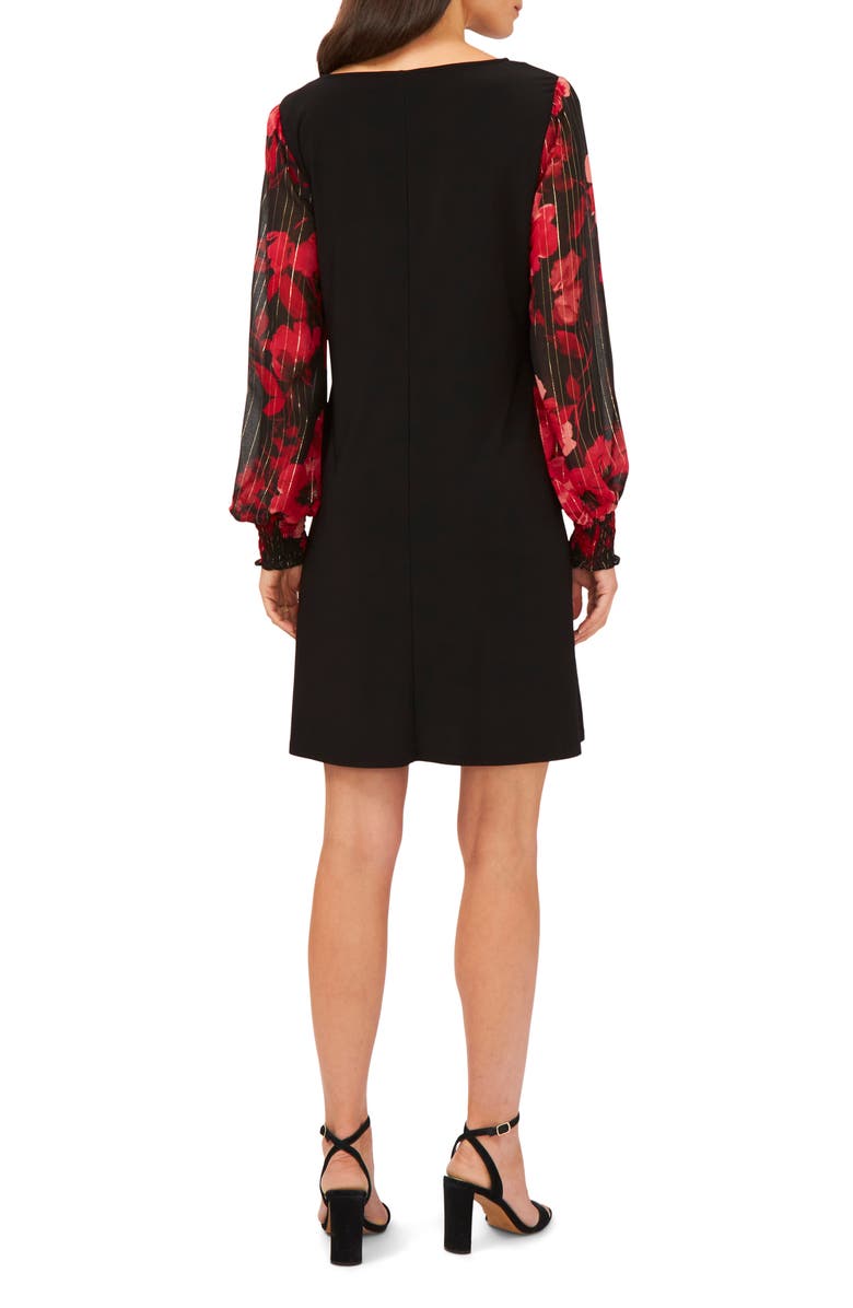 Chaus Mixed Media Floral Long Sleeve Sheath Minidress, Alternate, color, 