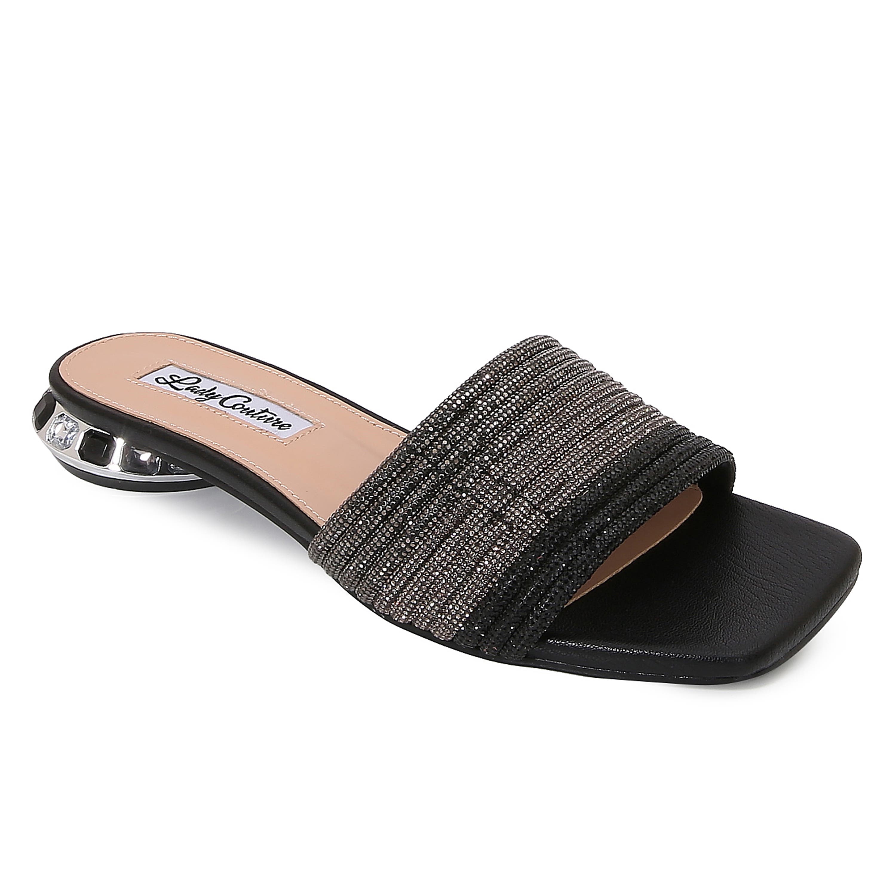 LADY COUTURE Multi Rhinestone Color Straps Slide With Multi Jewel Heel, Main, color, Black Multi