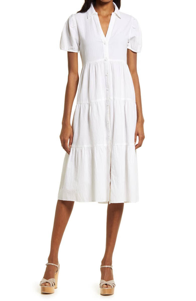 AREA STARS Bella Tiered Cotton Shirtdress, Main, color,