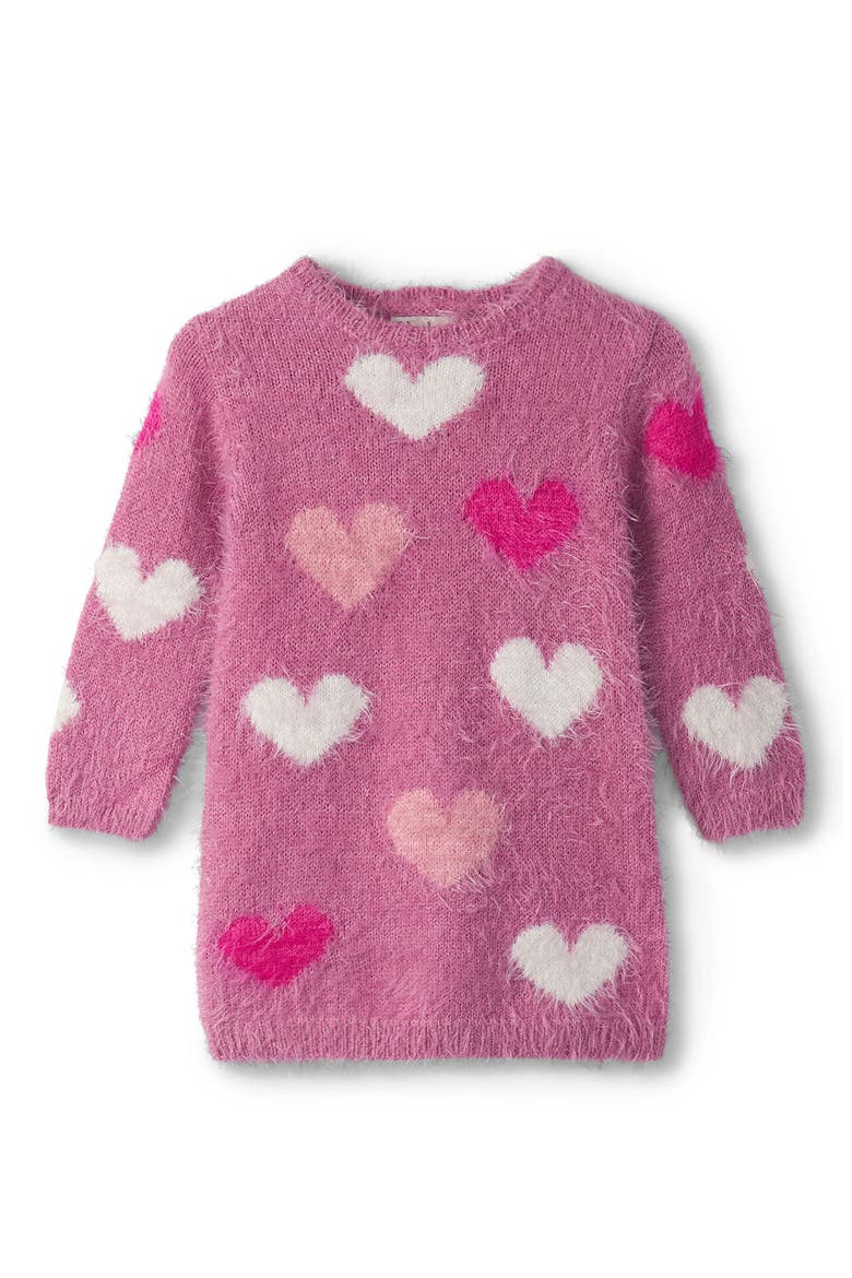 Heart Print Long Sleeve Sweater Dress, Main, color, PINK