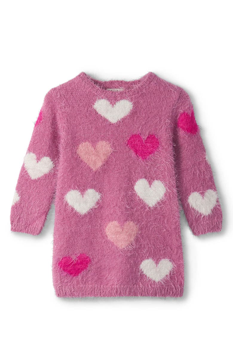 Hatley Heart Print Long Sleeve Sweater Dress, Main, color, Pink
