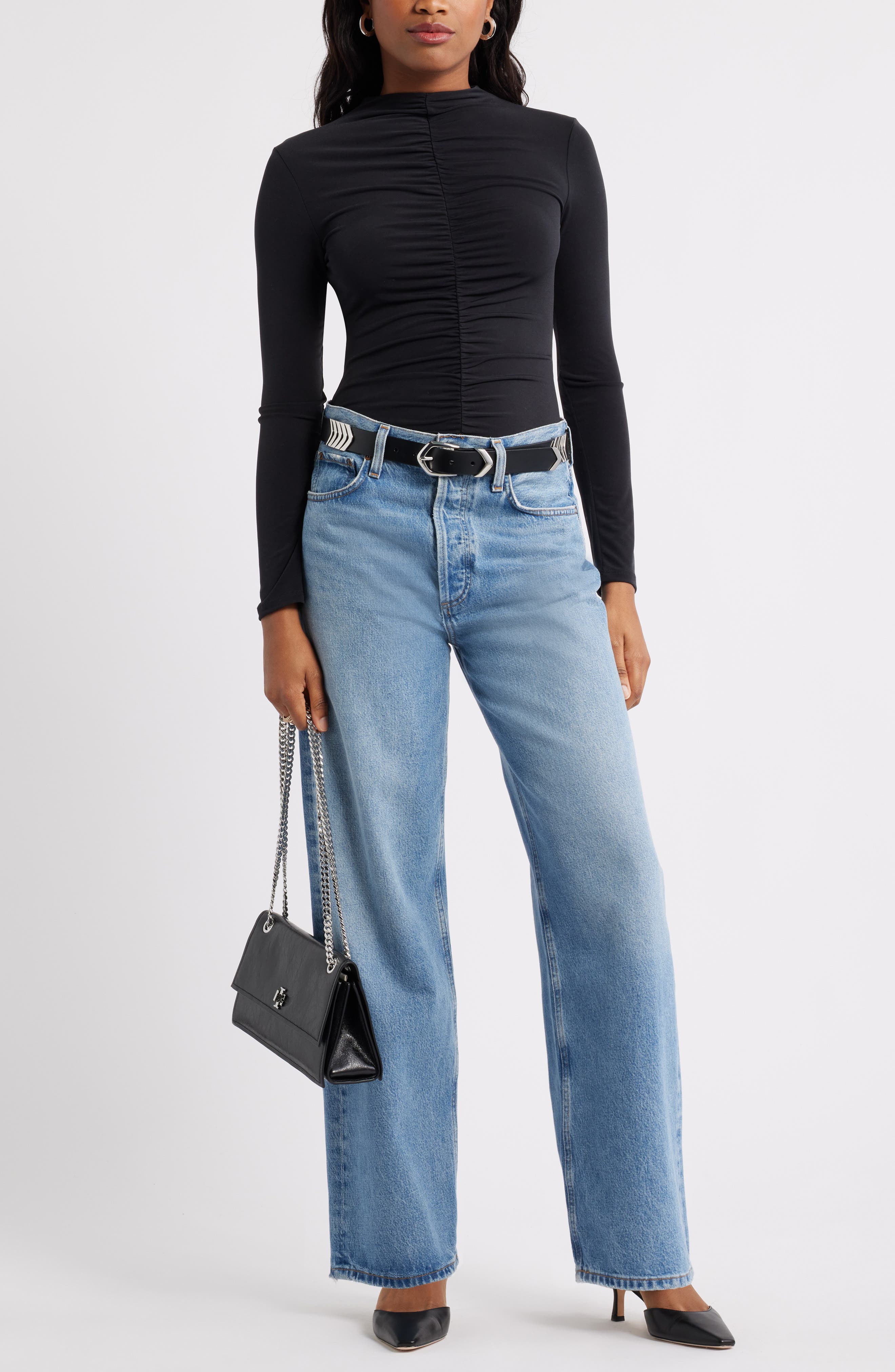 Shirred Mock Neck Top - image 2