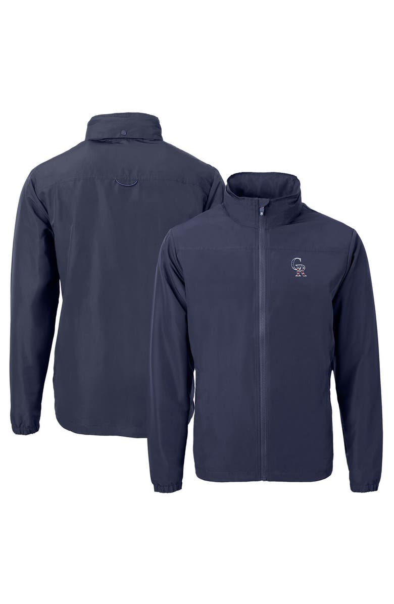 Cutter & Buck Men's Cutter & Buck Navy Colorado Rockies Americana Logo Charter Eco Knit Recycled Full-Zip Jacket, Alternate, color,