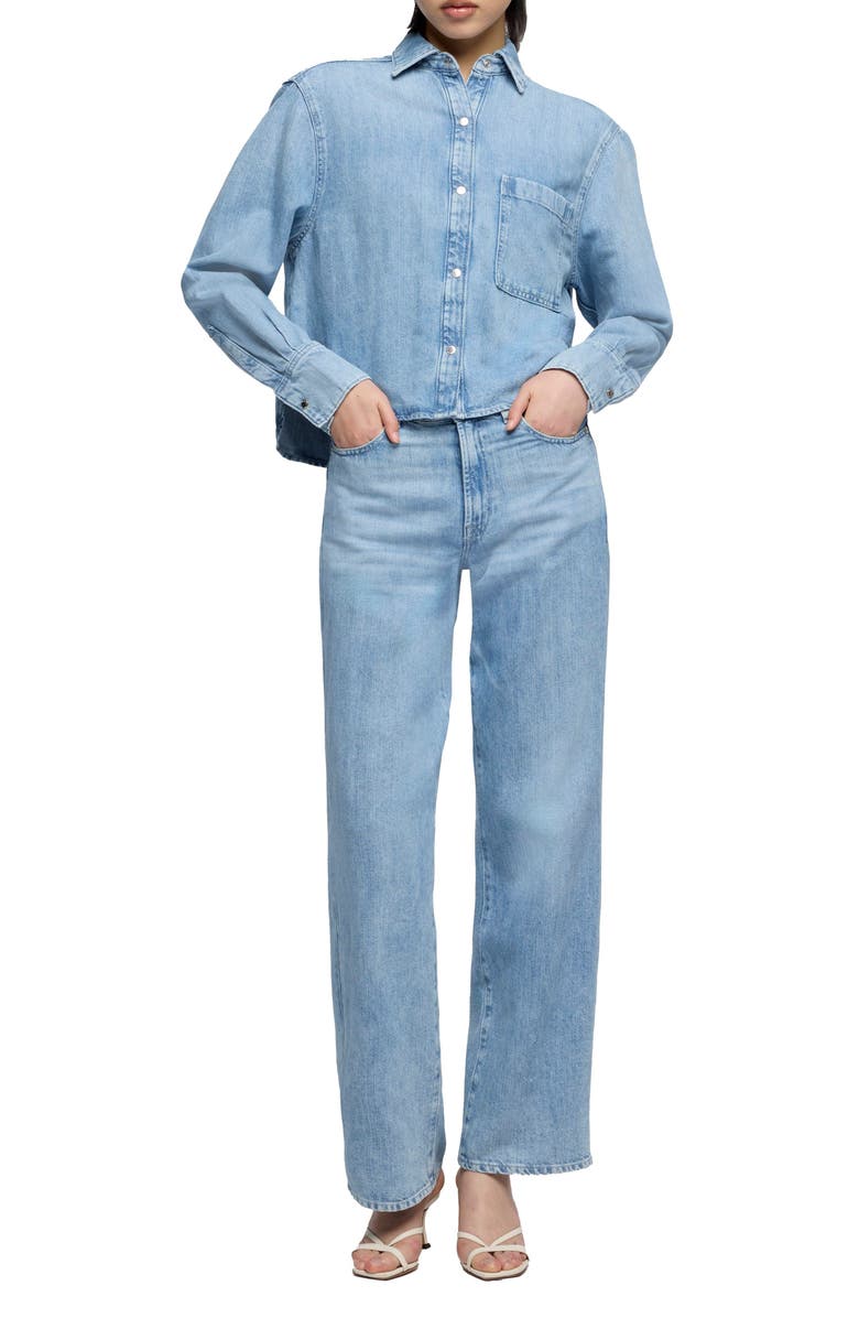 7 For All Mankind Stovepipe Straight Leg Cotton & Linen Jeans, Alternate, color, Iris