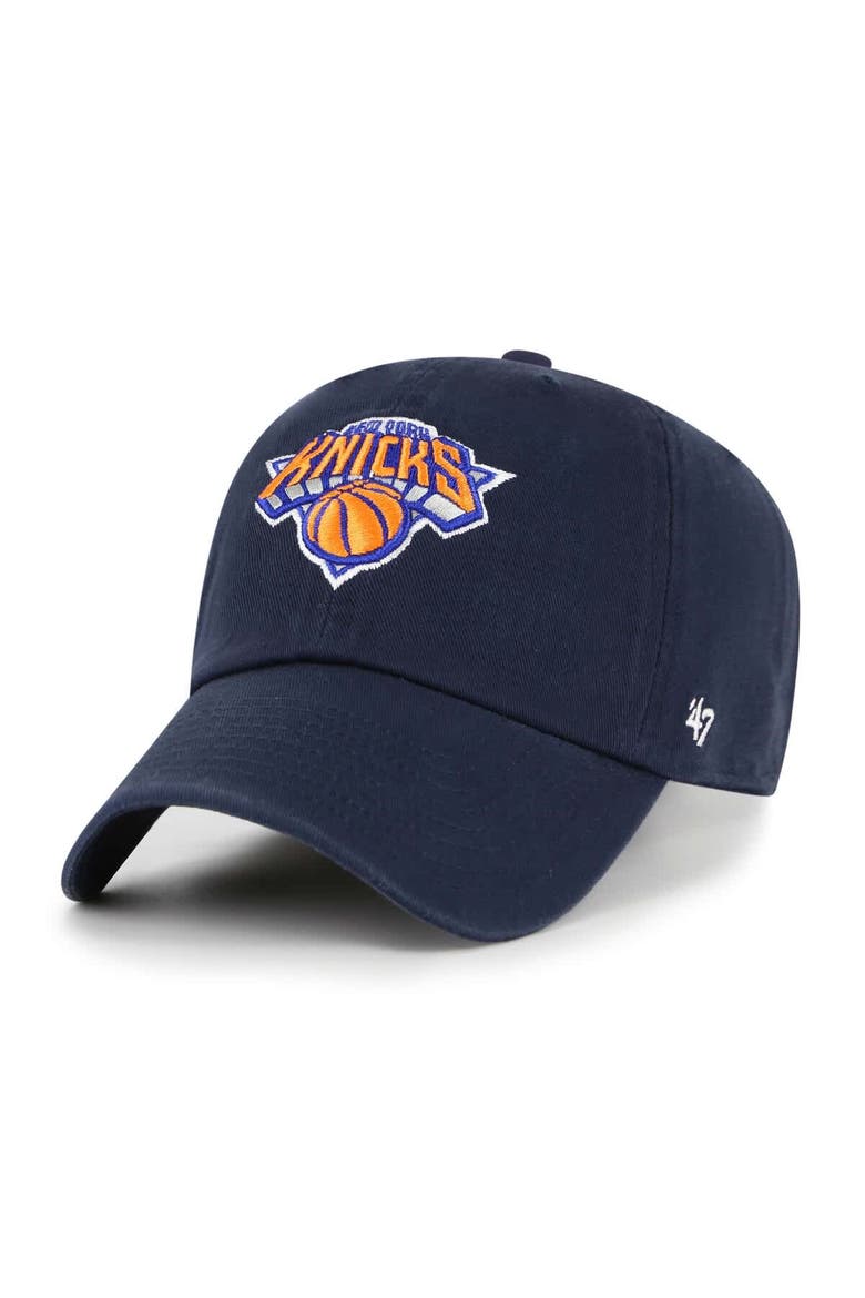 Men's '47 Navy New York Knicks Core Logo Clean Up Adjustable Hat, Main, color, Navy