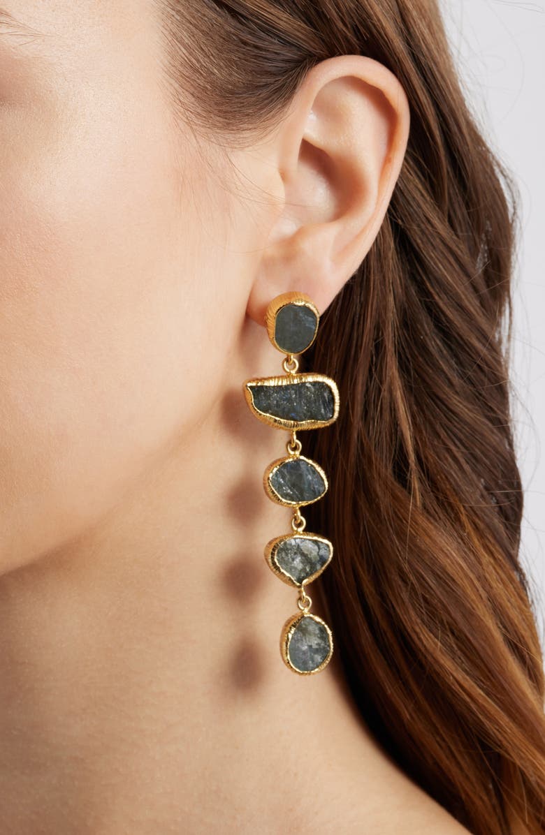 Kiara by Ki-ele Kirin Labradorite Drop Earrings, Alternate, color, Gold