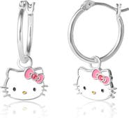 Hello Kitty Silver Plated Pink Crystal Charm Hoop Earrings