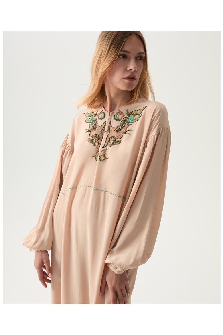 Allegra Embroidered Silk Dress, Alternate, color, Beige