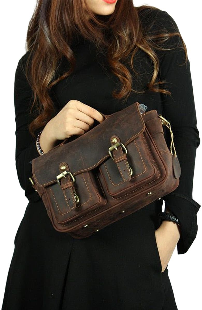 STEEL HORSE LEATHER The Faust Leather Camera Bag | Crossbody Vintage Camera Messenger Bag, Main, color, Brown