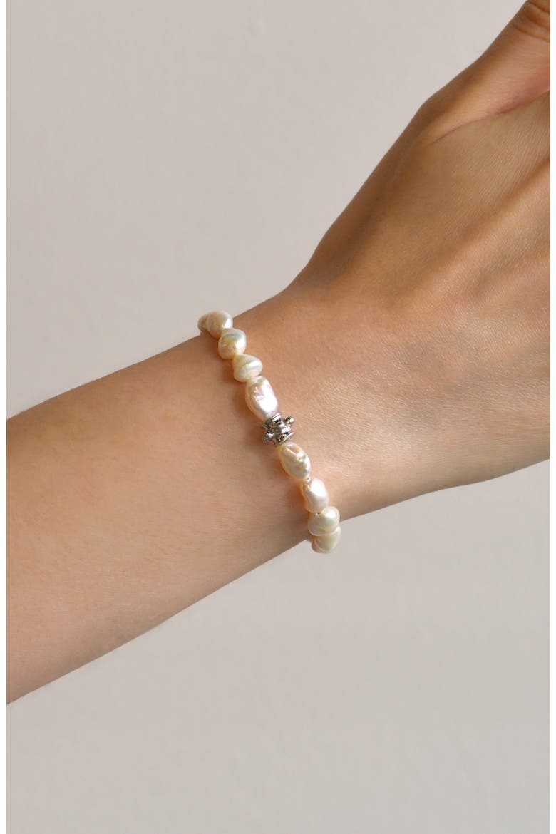 Bohème White Keshi Pearl Stretch Bracelet, Alternate, color, SILVER