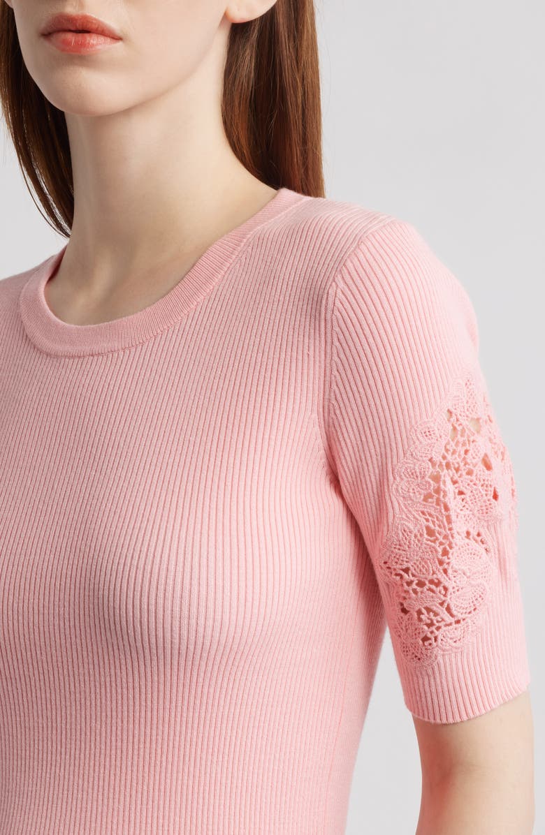 Elie Tahari The Magnolia Rib Short Sleeve Sweater, Alternate, color, 