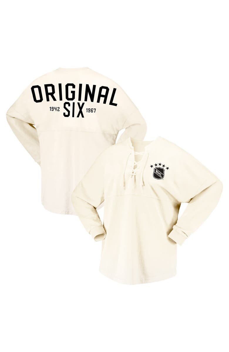 FANATICS Women's Fanatics Branded Cream NHL Original Six Lace-Up Spirit Jersey Long Sleeve T-Shirt, Main, color, Cream