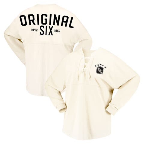 Women's Fanatics Branded Cream NHL Original Six Lace-Up Spirit Jersey Long Sleeve T-Shirt