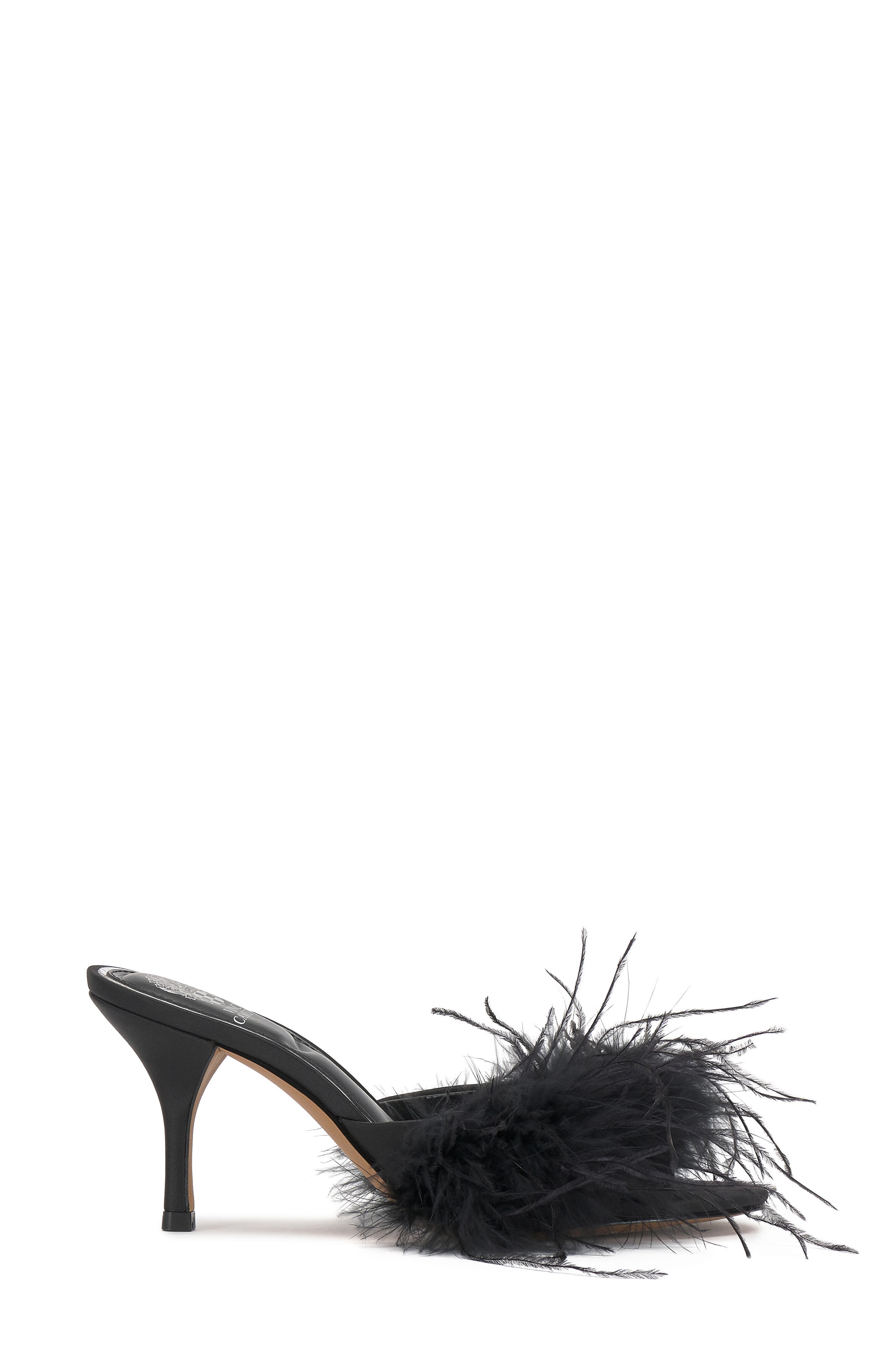 Vince Camuto Paelly Faux Feather Slide Sandal, Alternate, color, Black