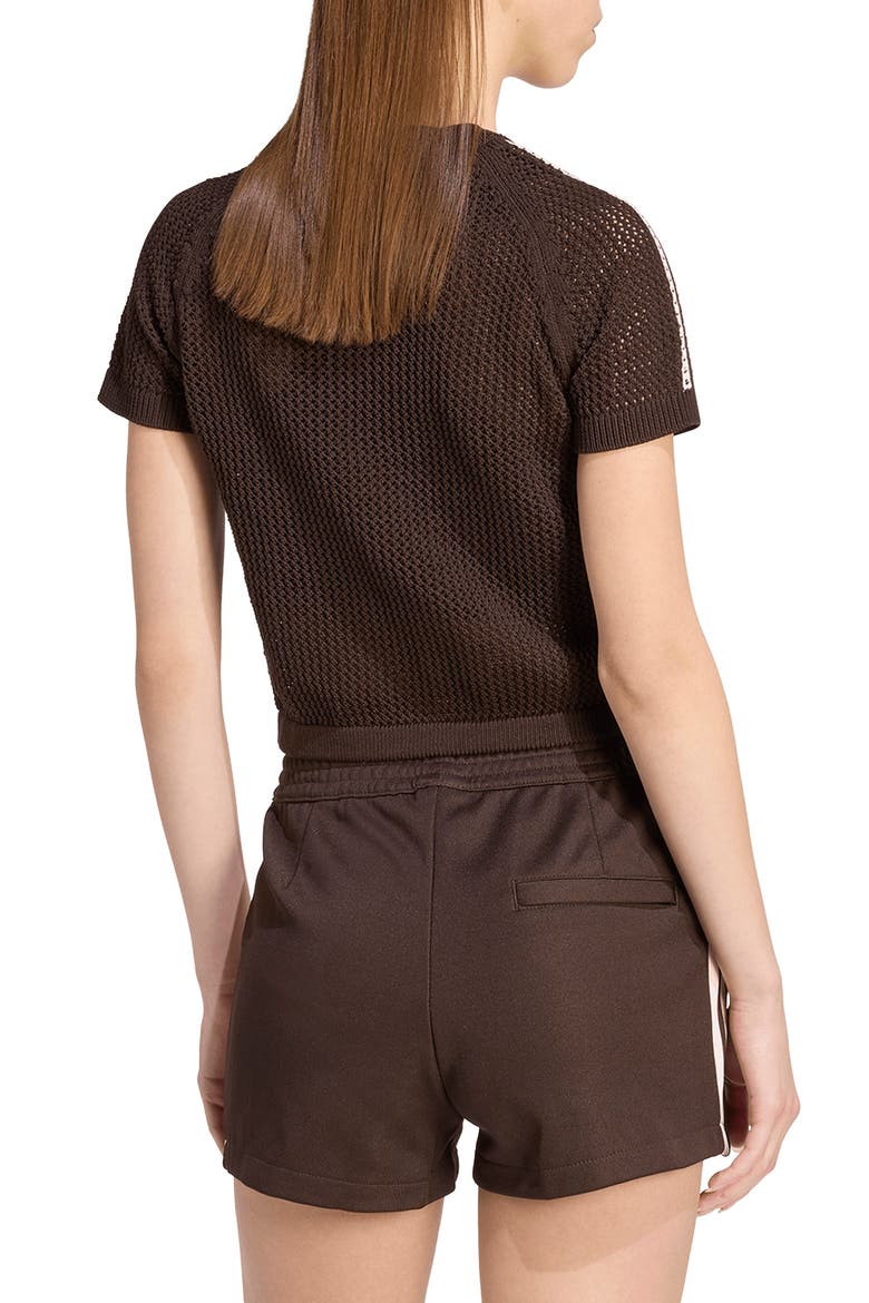 Open Stitch Short Sleeve Crop Sweater, Alternate, color, AURORA COFFEE