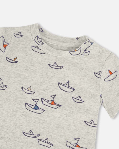 Deux Par Deux Baby Boy's Organic Cotton Top And Muslin Pant Set Little Paper Boats And Terracotta In Heather Grey Little Paper Boat