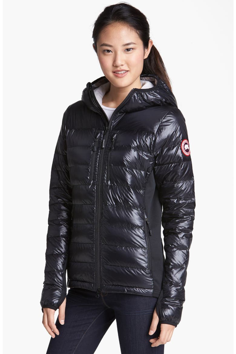 Hybridge Lite Hooded Packable Down Jacket, Main, color, BLACK