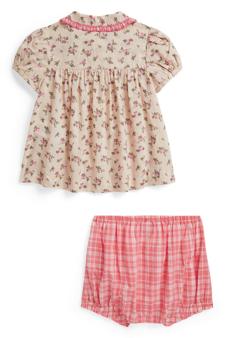 Ditsy Floral Button-Up Top & Plaid Bloomers Set, Alternate, color, BEATTY FLORAL