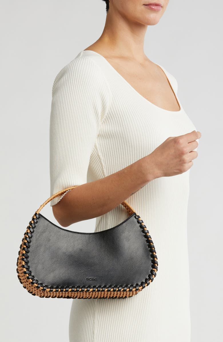 BCBG Wicker Whipstitch Tote Bag, Alternate, color, Natural Black