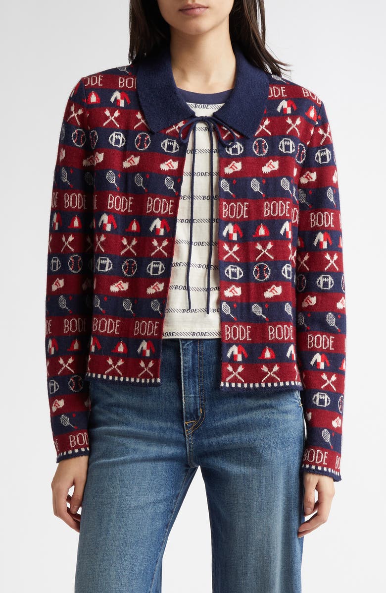 Bode Sporting Jacquard Baby Alpaca Cardigan, Main, color, 