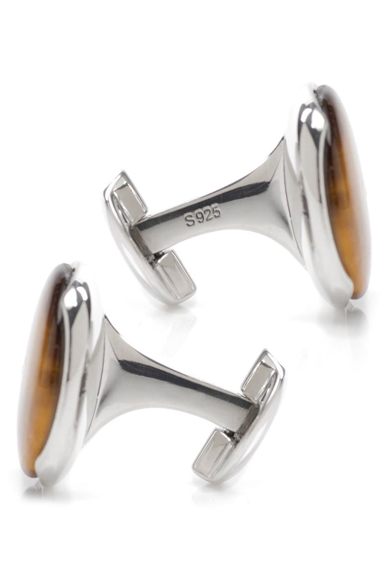 Tiger's Eye Cuff Links, Alternate, color, BROWN