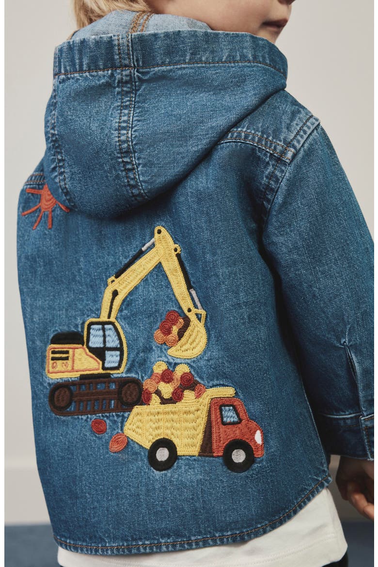 Kids' Digger Embroidered Denim Hooded Shirt, Alternate, color, BLUE