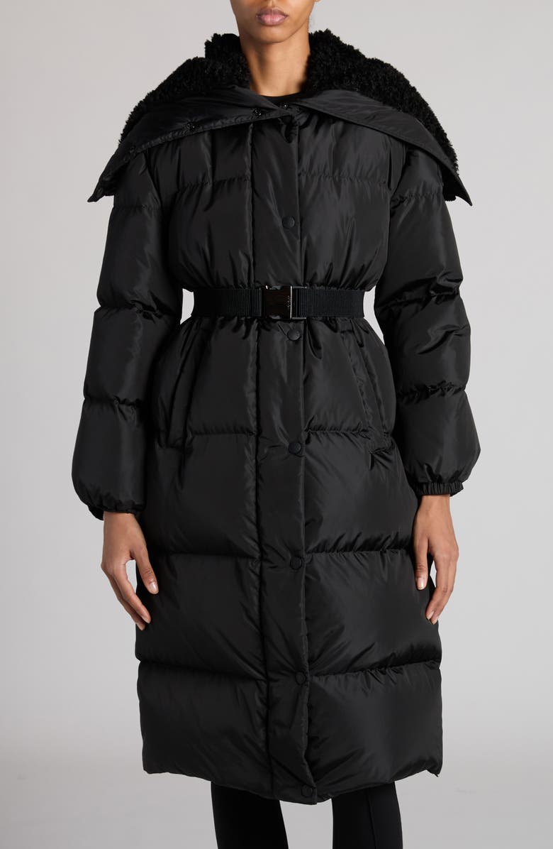 Moncler Bruneaux Down Coat with Faux Shearling Trim, Alternate, color,