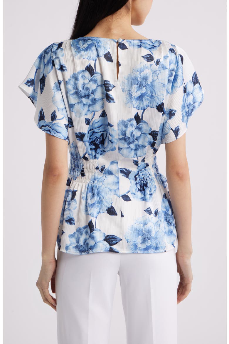 Flutter Sleeve Smock Waist Top, Alternate, color, CRISP WHITE MULTI