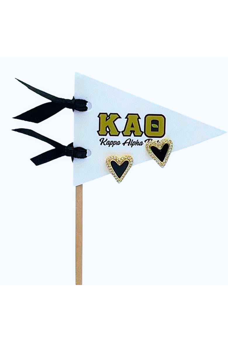 Kappa Alpha Theta Heart Stud Enamel Earrings on Sorority Pennant Flag, Main, color, Yellow Gold