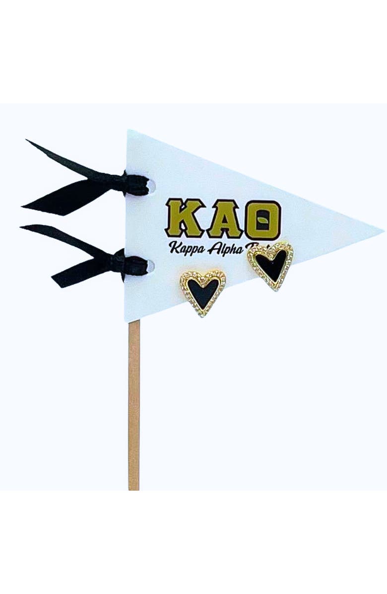Color Shout Kappa Alpha Theta Heart Stud Enamel Earrings on Sorority Pennant Flag, Main, color, Yellow Gold