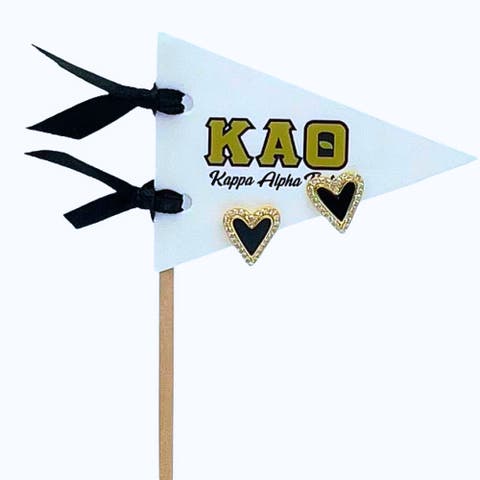 Kappa Alpha Theta Heart Stud Enamel Earrings on Sorority Pennant Flag