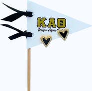 Color Shout Kappa Alpha Theta Heart Stud Enamel Earrings on Sorority Pennant Flag