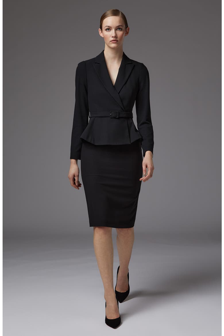 Nina Belted Peplum Blazer, Alternate, color, BLACK