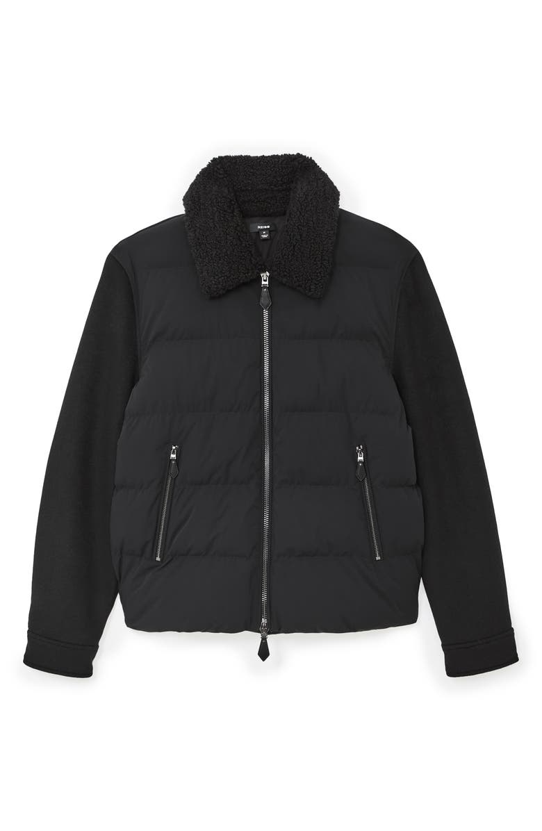 Reiss Maximus Mixed Media Quilted Puffer Jacket, Alternate, color, Black