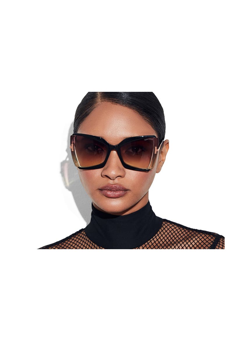 Gia 63mm Oversize Butterfly Sunglasses, Alternate, color, BLACK & CRYSTAL / SUNSET
