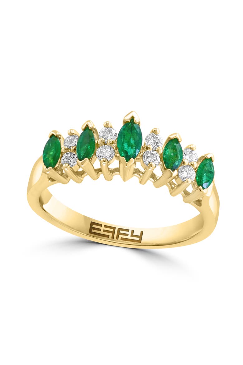 Natural Emerald Five-Stone Ring in 14K Yellow Gold, Main, color, Green