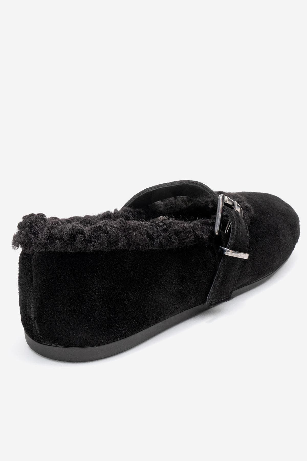 Forever 
Always Shoes Guin Leather Strap Flat, Alternate, color, Black Suede Leather