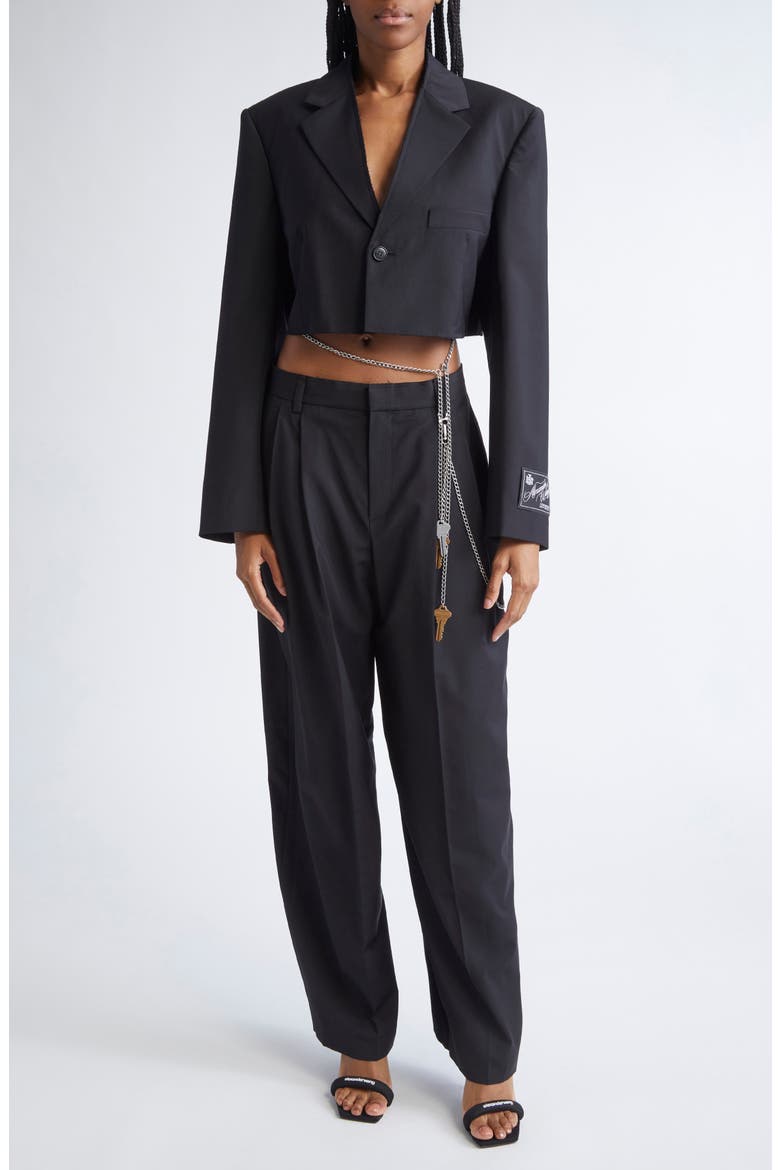 Pleated Balloon Leg Pants with Detachable Chain Detail (Women 