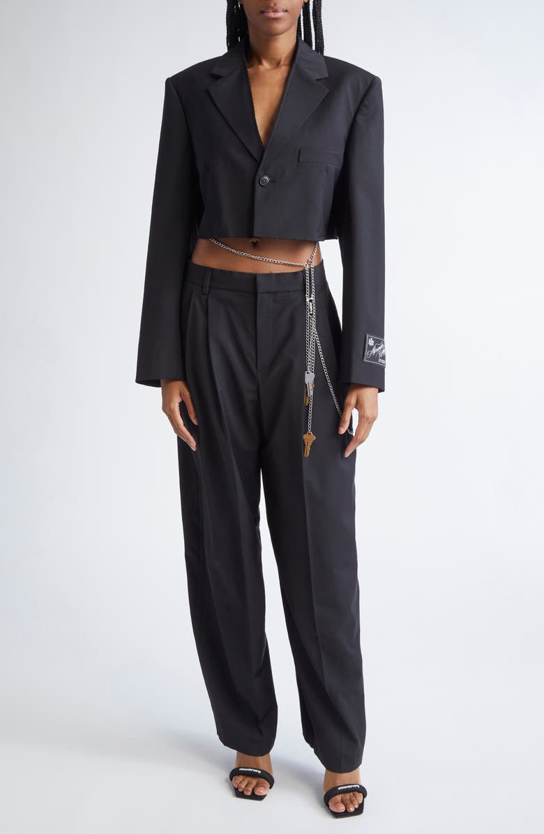 Alexander Wang Chain Embellished Crop Blazer, Alternate, color, Black