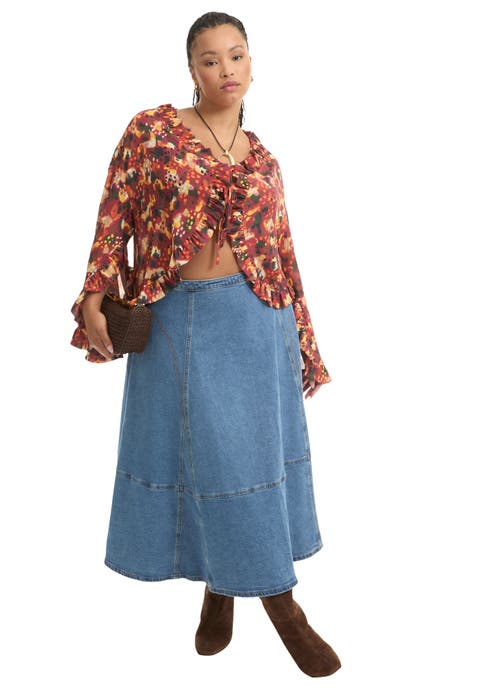 Fit-And-Flare Denim Midi Skirt (Plus Available)
