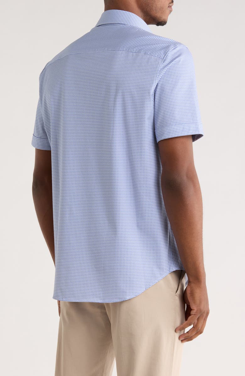 Bugatchi Short Sleeve Woven Button-Up Shirt, Alternate, color, Azure