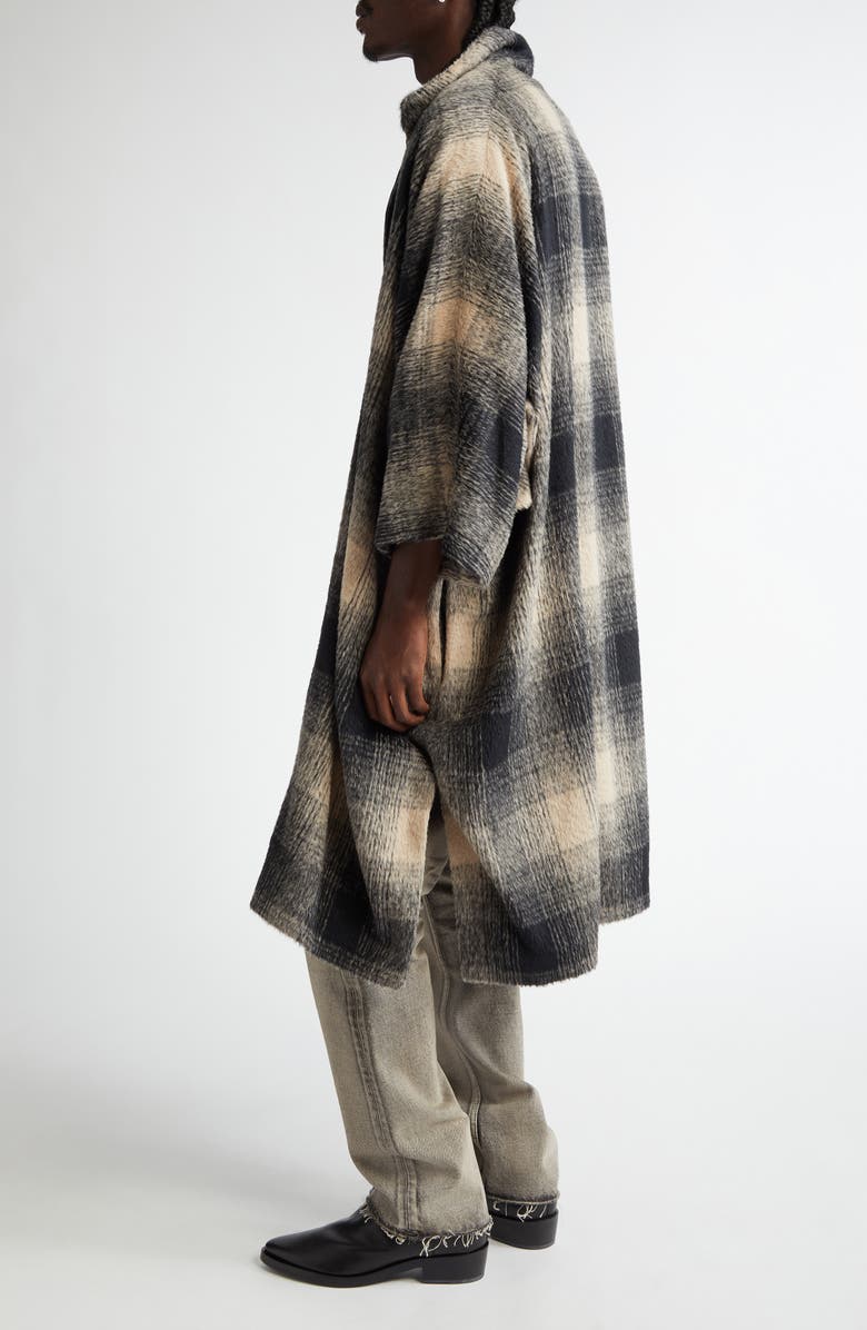 Fear of God Plaid Leather Collar Poncho Pullover, Alternate, color, Black/ Cream