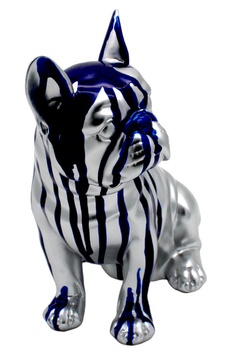 INTERIOR ILLUSIONS Sitting Blue Dripping French Bulldog Art Sculpture, Alternate, color, Multi-Color
