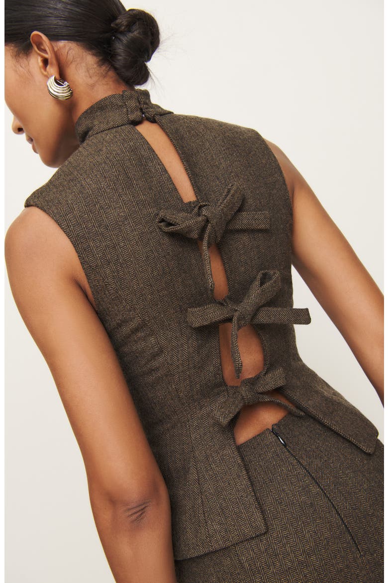 x Kacey Musgraves Sutton Mock Neck Sleeveless Wool Blend Top, Alternate, color, BROWN HERRINGBONE