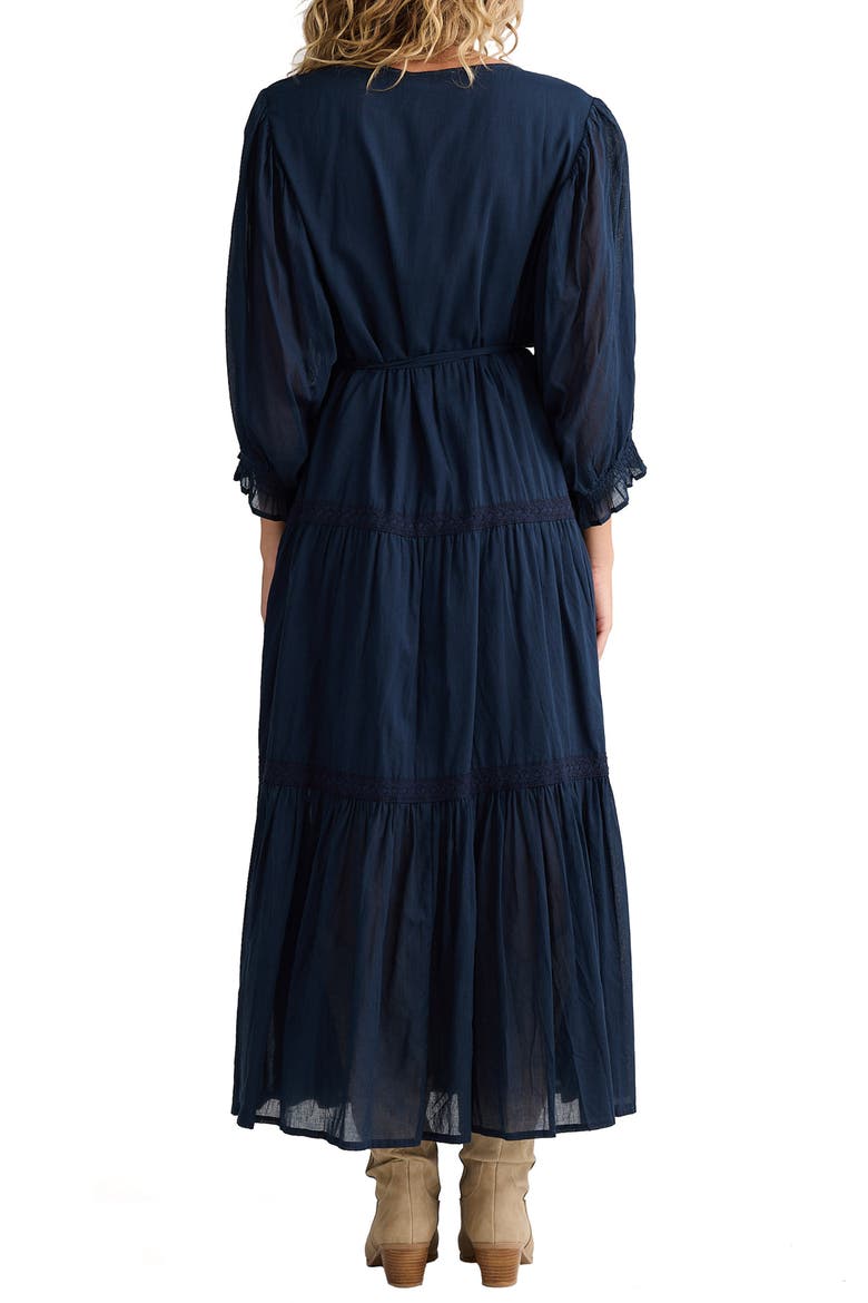 Lunar Wrap Front Tiered Cotton Dress, Alternate, color, NAVY