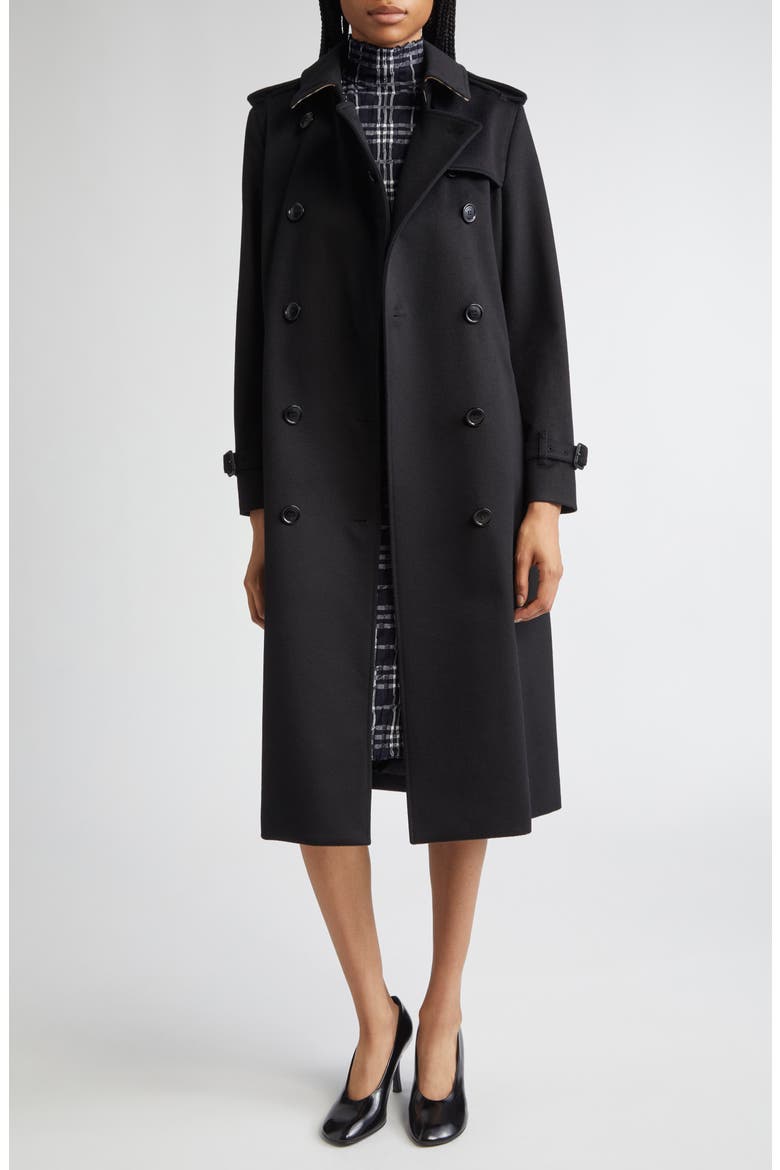 Kensington Belted Waterproof Cashmere Trench Coat, Alternate, color, BLACK