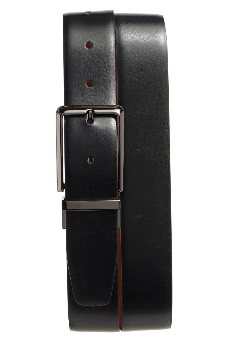 Burnished Leather Belt, Alternate, color, LUGGAGE/ BLACK