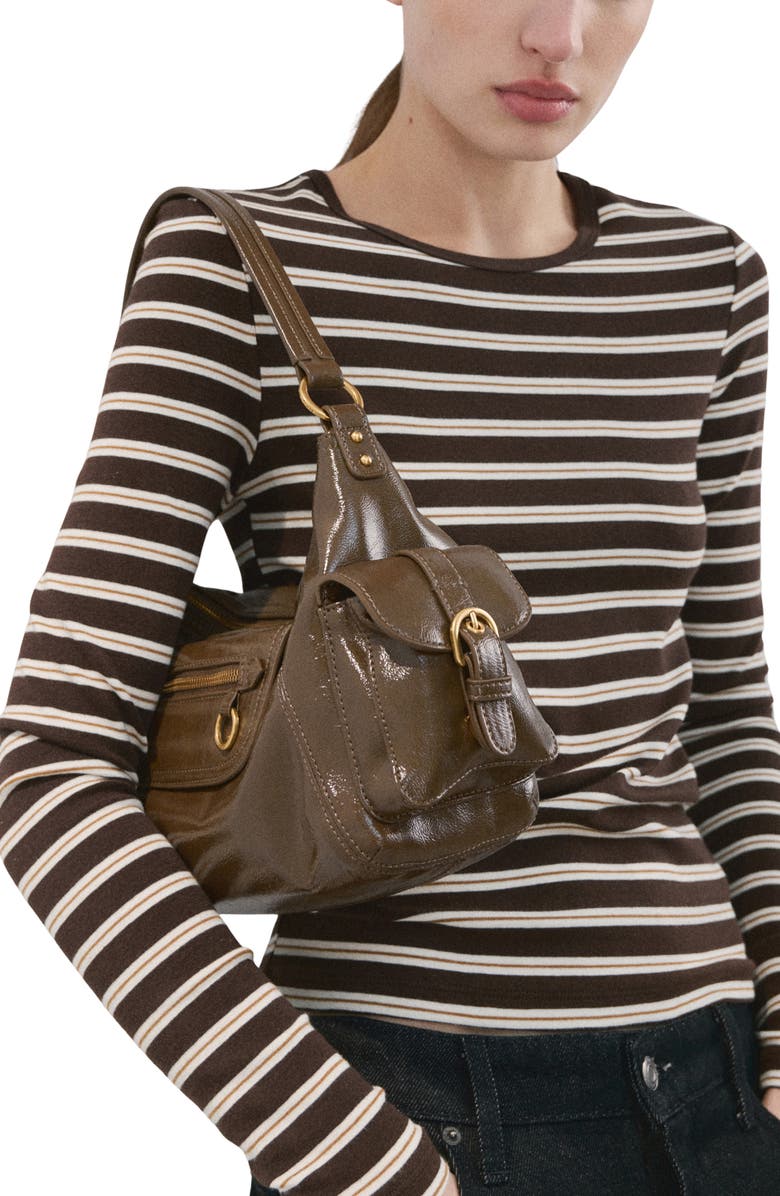 MANGO Stripe Long Sleeve T-Shirt, Main, color, Brown