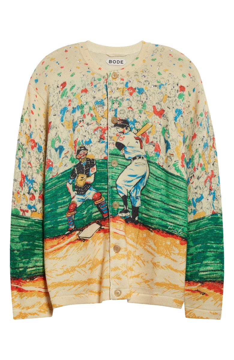 Bode Slugger Crystal Embellished Merino Wool Cardigan, Alternate, color,